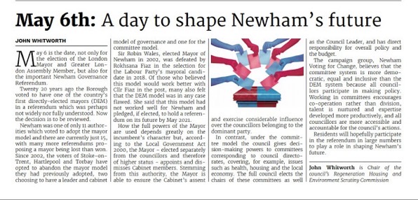 Newham Voices  May 6th by John Whitworth